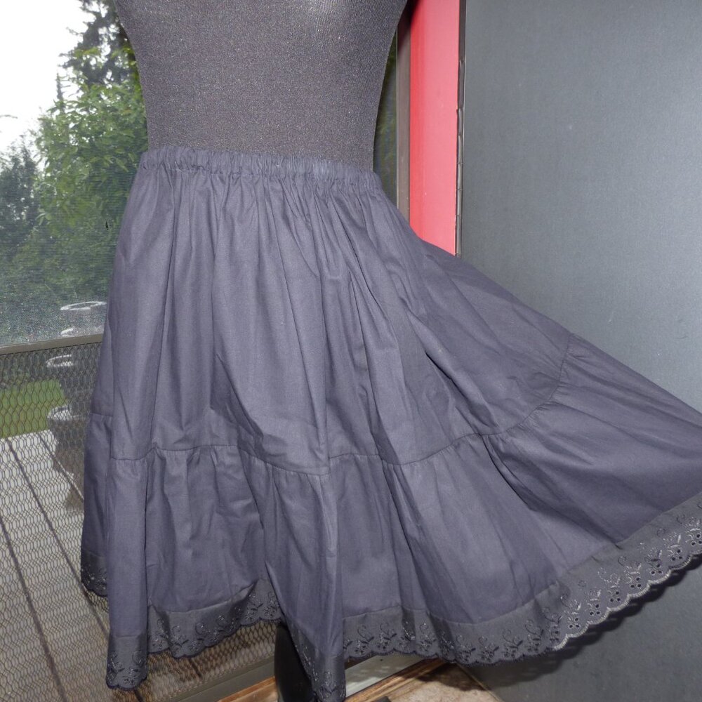 GOTH PRAIRIE FOLK BLACK EYELET BORDER FULL COTTON PETTICOAT OS S M L XL XXL NWOT